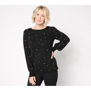 Maya J Women's Top Sweater Sz 2XS (XXS) Fashion Simulated Pearl Black A665111